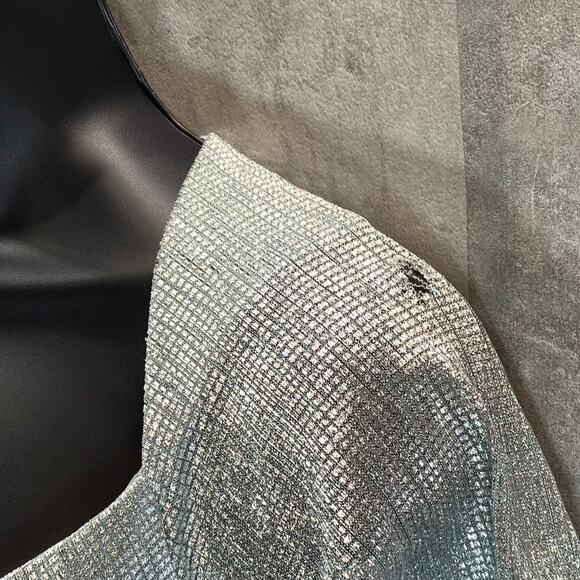 ADRIANNA PAPELL Women's Sea Glass Metallic Mesh Twist Short Sleeve Maxi Gown SZ6 - Picture 7 of 14